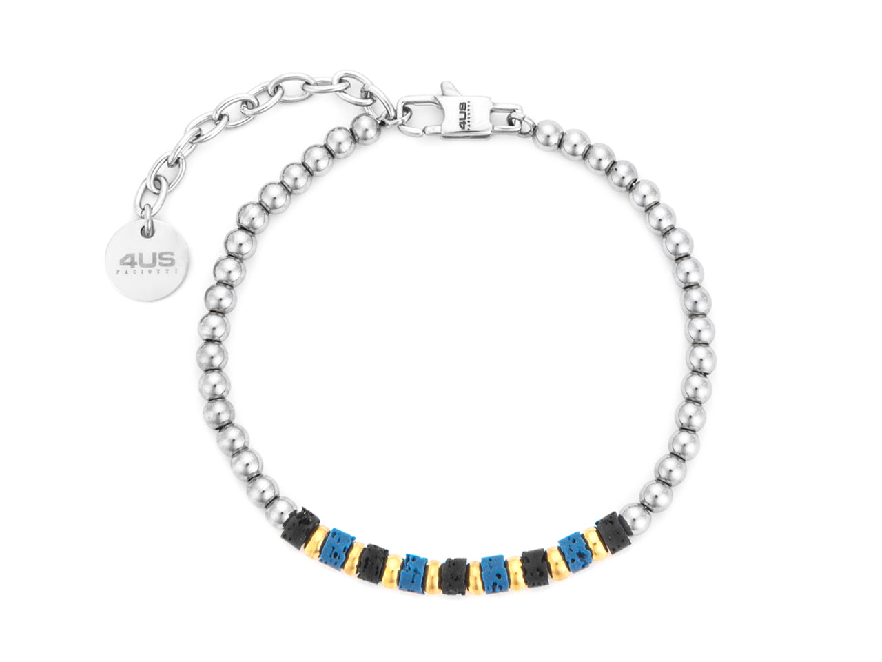 Bracciale Uomo 4US Cesare Paciotti Acciaio Biglie di Pietra lavica 4UBR7811